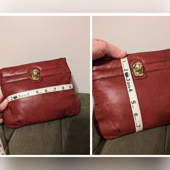 Vintage Ruth Saltz Shoulder Bag Retro 80s Burgundy Ostrich Leather Cougar Head - Picture 12 of 12